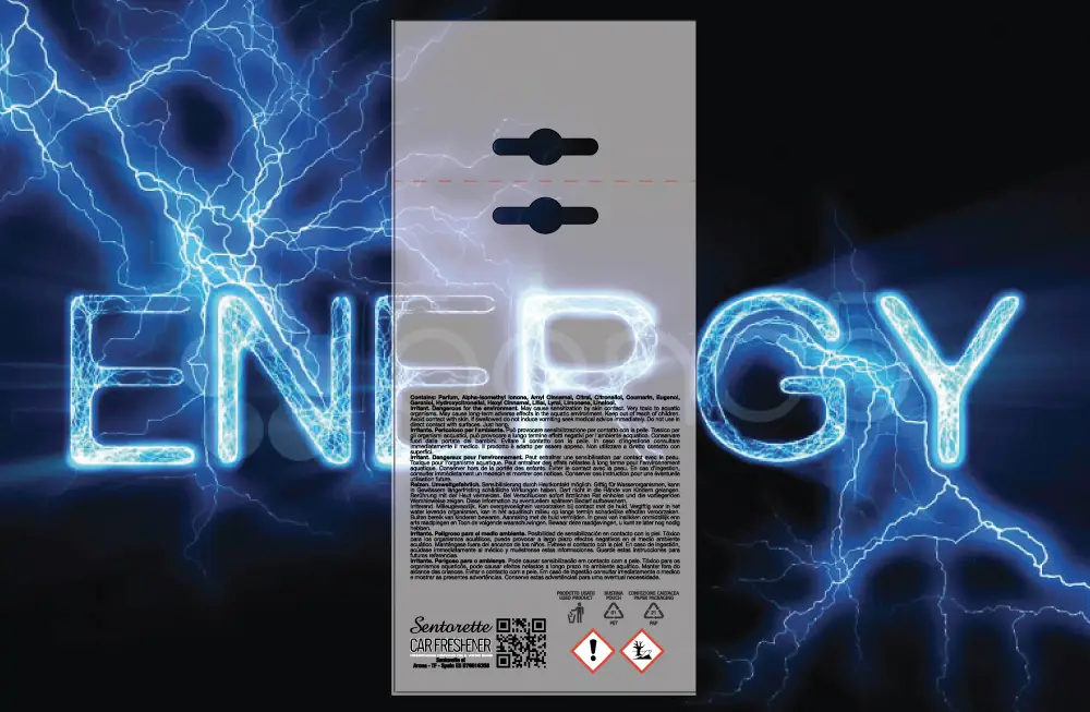 Шаблон персонализированной упаковки ароматизатора для автомобиля, аромат:﻿Энергия